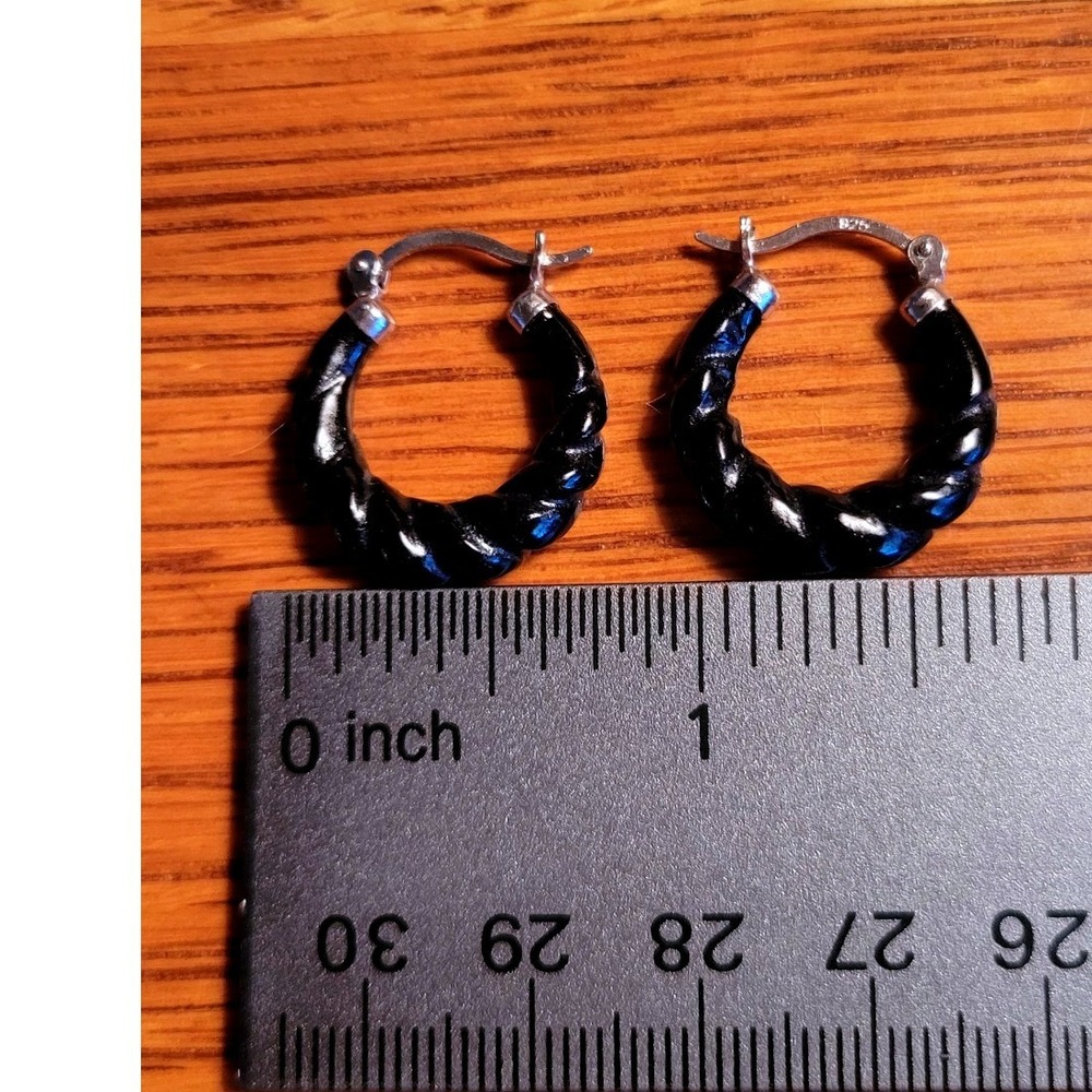 NEW Black Agate Twisted Hoop Earrings Silver Small Hoop Earring Elegant Everyday